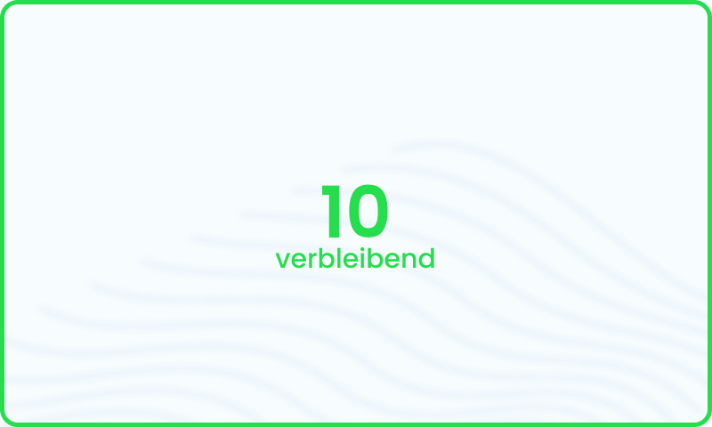 SES-Kundendisplay mit zehn verbleibenden Eintritten auf hellem Wellenhintergrund.